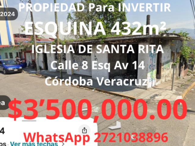 432 m² ESQUINA De IGLESIA DE SANTA RITA Calle 8 Esquina Av 14 Córdoba Veracruz
