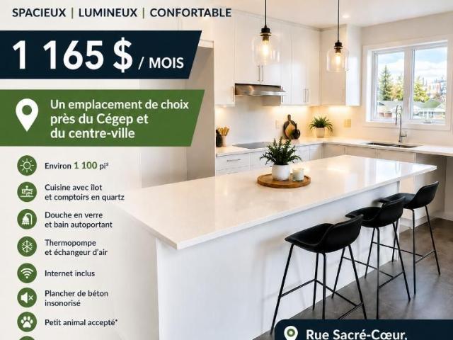 4 ½ MODERNE À VICTORIAVILLE –  1 165 $/MOIS!