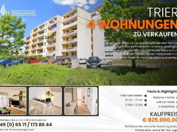 4 Eigentumswohnungen in Trier | Tarforst | Uninähe | vermietet | 4 Balkone | 2 Stellplätze