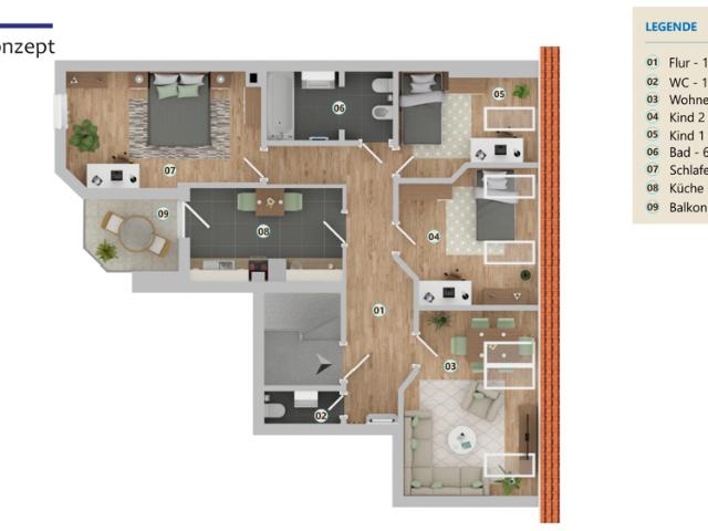 4 Raum Wohnung mit Balkon