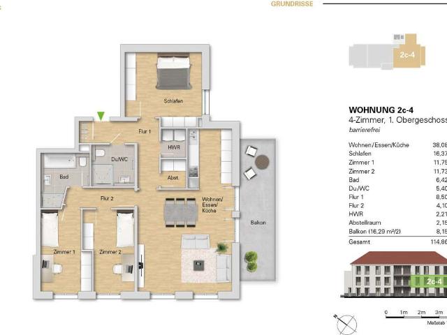 4 Zi. Neubauwohnung im 1.OG, WE 2c 4 mit sehr großen Balkon zu verkaufen