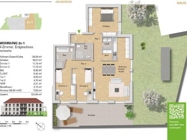 4 Zi. Neubauwohnung im EG, WE 2c 1 mit 2 Terrassen u. Gartenanteil zu verkaufen