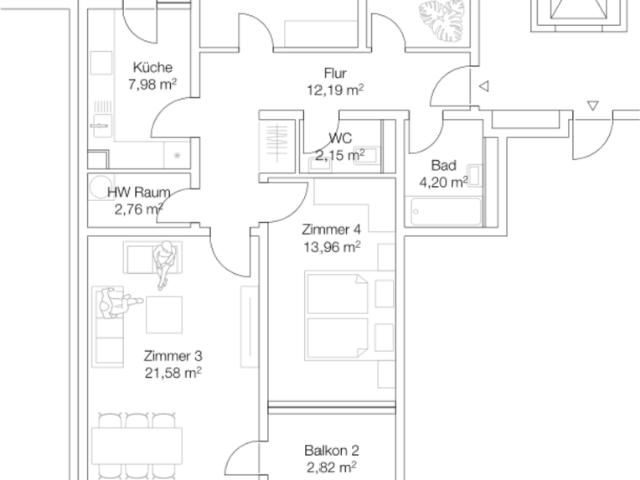 4 Zimmer Wohnung mit 2 Balkon und EBK in Waiblingen