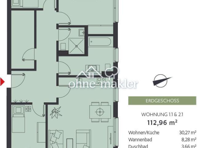 4 Zimmer Wohnung im EG mit Terrasse und Garten Barrierefrei im Bergquartier Bentwisch