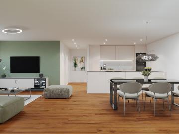 4.5 Z. Wohnung OG, 125m2 Netto Wohnfläche, 23.5m2 gedeckter Sitzplatz