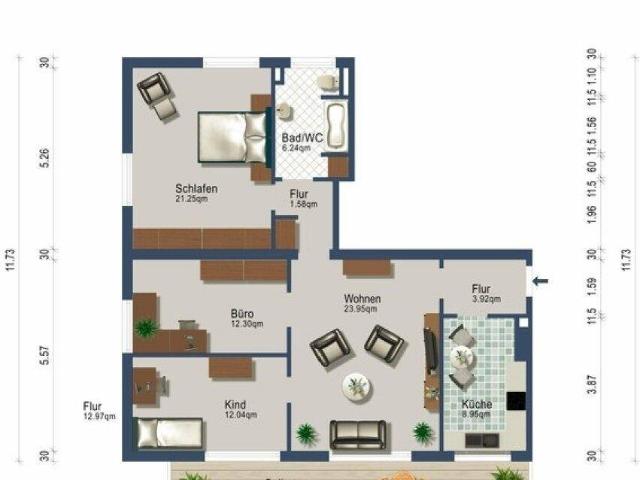 4,5 Zimmer mit Südbalkon / ab 1. August / Heizung inklusive / provisionsfrei