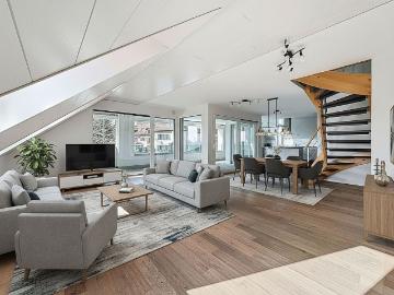Duplex 4.5 Zimmer im obersten Stockwerk mit spektakulärem Blick auf den Genfer See, die Alpen und die Weinberge