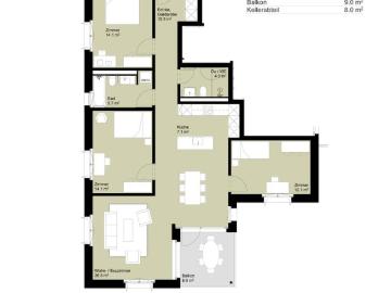 4.5 Zimmer, 104 m², 1. Stock