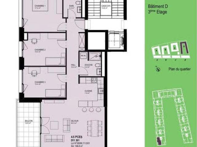 4.5 Zimmer, 106 m², 3. Stock