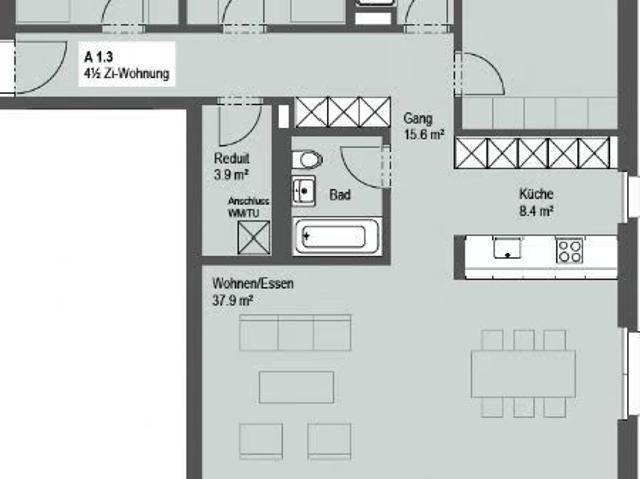 4.5 Zimmer, 113 m², 1. Stock