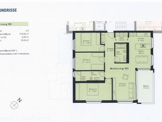 4.5 Zimmer, 111 m², 1. Stock