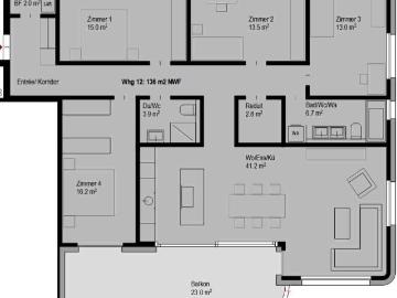 5.5 Zimmer, 136 m², 1. Stock
