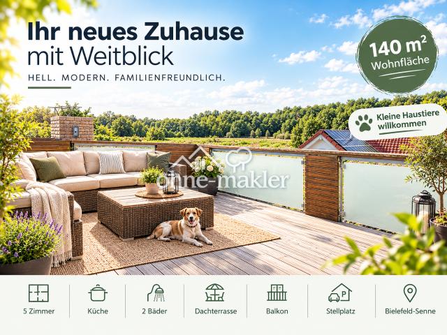 5ZK2B im Bielefelder Süden | Balkon+Dachterrasse, Tierhaltung möglich