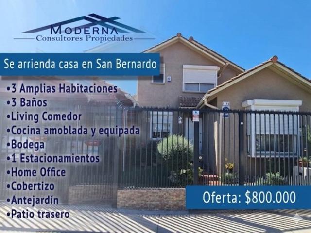 $ 800.000 Casa en Arriendo en San Bernardo 3 dormitorios 3 baños / Gestión y Propiedad