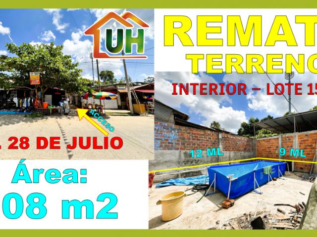 00670 VENDO TERRENO LOTE INTERIOR PUCALLPA ZONA COMERCIAL AT 108 M2
