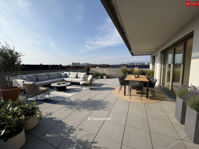 105 m² Dachterrasse für Ihr Leben im Freien – barrierefreie Komfortwohnung mit grünem Energiekonzept