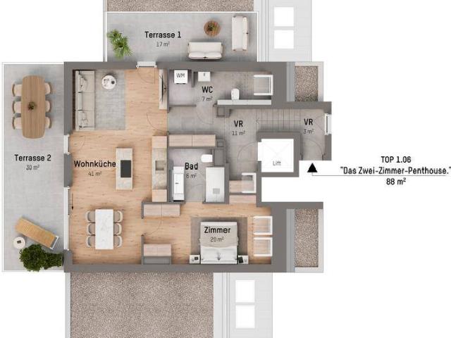 1210, Langenzersdorfer Straße, In Strebersdorf am Fuße des Bisambergs, 2 Zimmer Penthouse