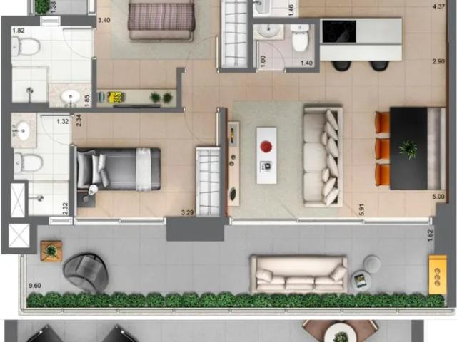 123868 Apartamento Mobiliado no Condomínio Habitarte