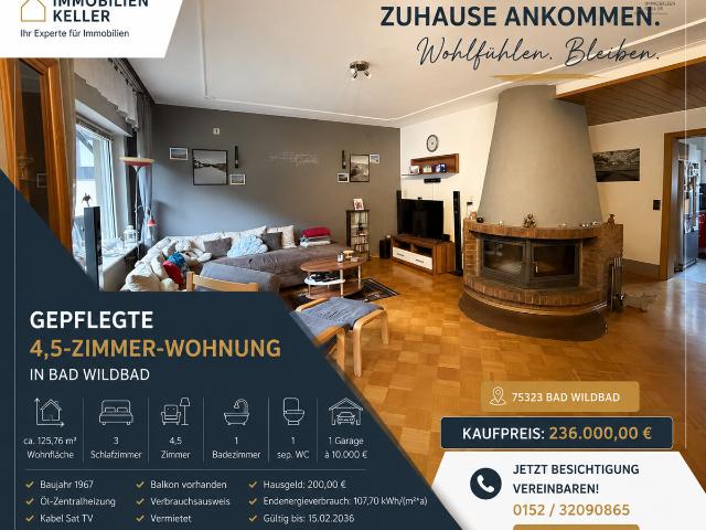 125 m² Kapitalanlage in Bad Wildbad – deutlich unter Markt vermietet | Garage | Kamin | Balkon