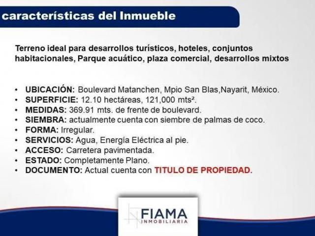 12.10 HECTAREAS EN VENTA EN NUEVO BLVD MATANCHEN, SAN BLAS, NAY