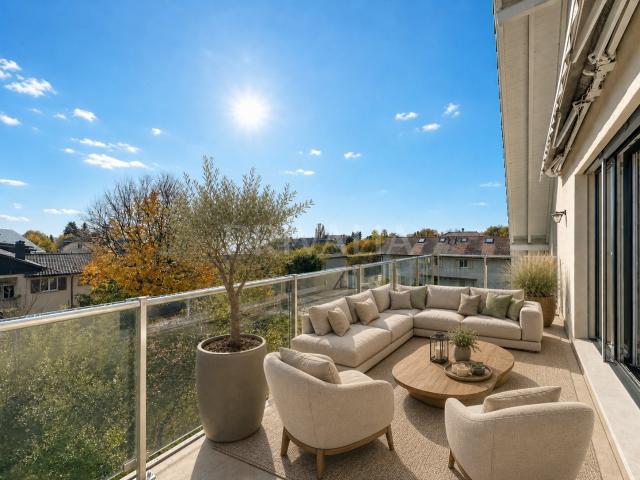 135 m² großes Minergie Doppelhauspenthouse mit Balkon und Kamin in Mies