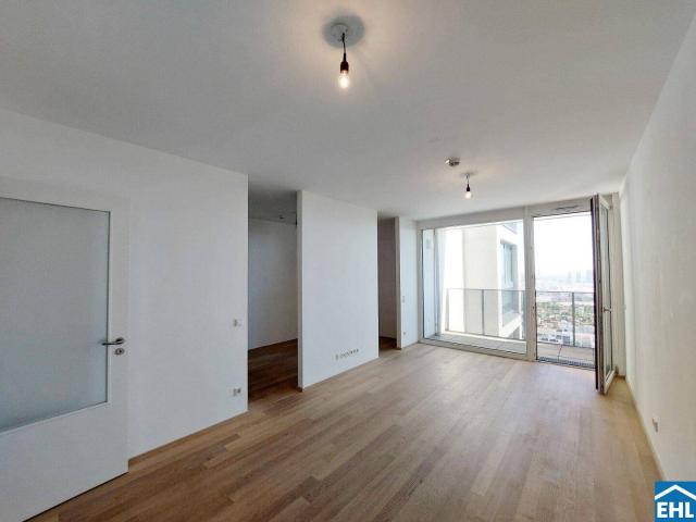 16.OG im MYSKY: 2 Zimmer Wohnung mit Balkon und sensationellem Weitblick!