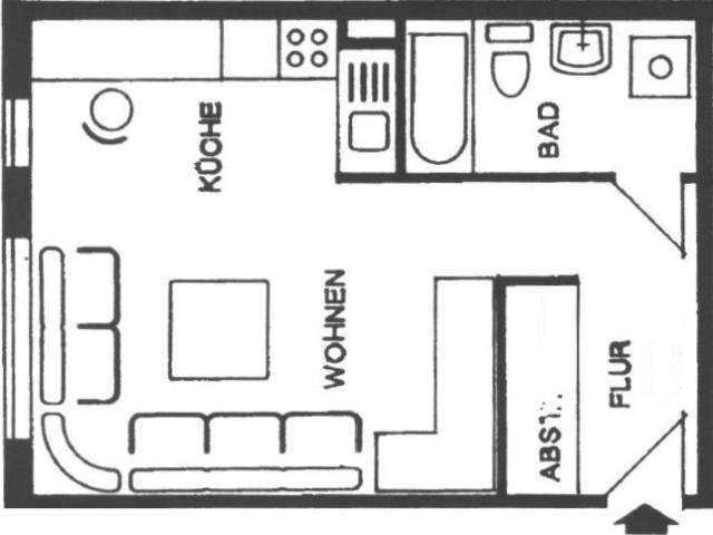 1 Raum Wohnung, 31,3 m², Lift, Bad mit Wanne, Kfz Stellplatz möglich