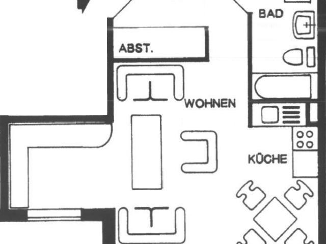 1 Raum Wohnung, 36,6 m², Lift, Bad mit Wanne, Schlafnische