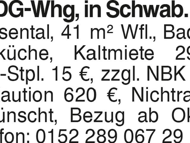 1 Zi. DG Whg, in Schwäb. Hall