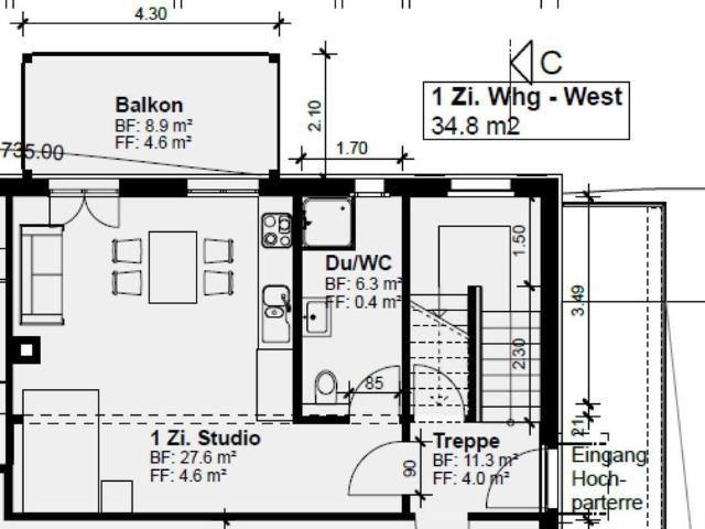 1 Zimmer Wohnung mit Balkon