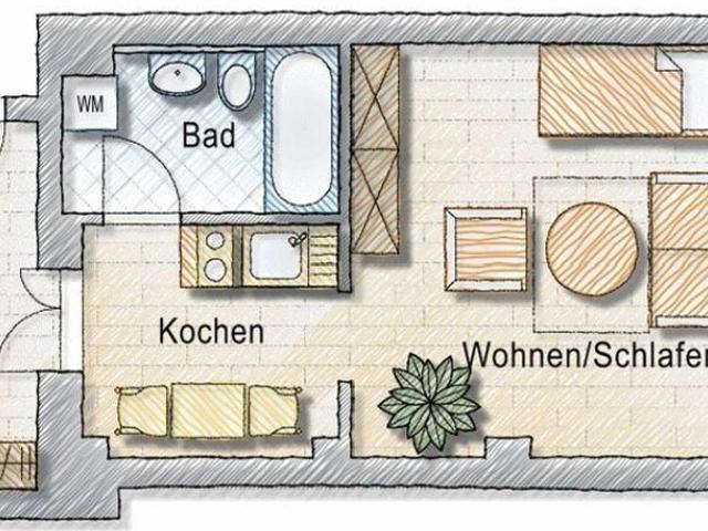 1 Zimmer Wohnung für junge Leute oder Pendler mit kleiner EBK