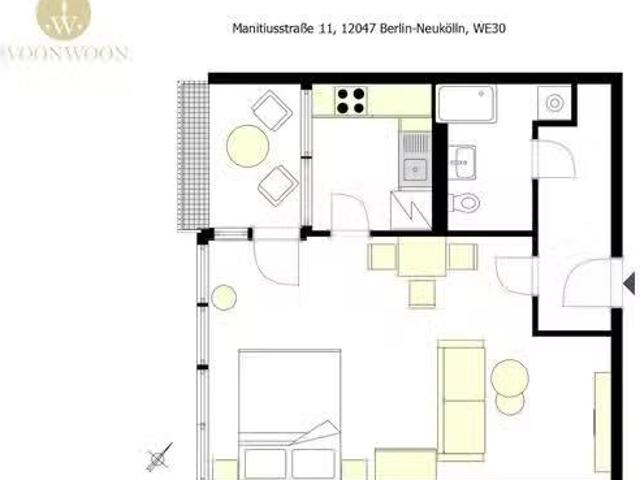 1 Zimmer Wohnung in Manitiusstraße, Bezirk Neukölln