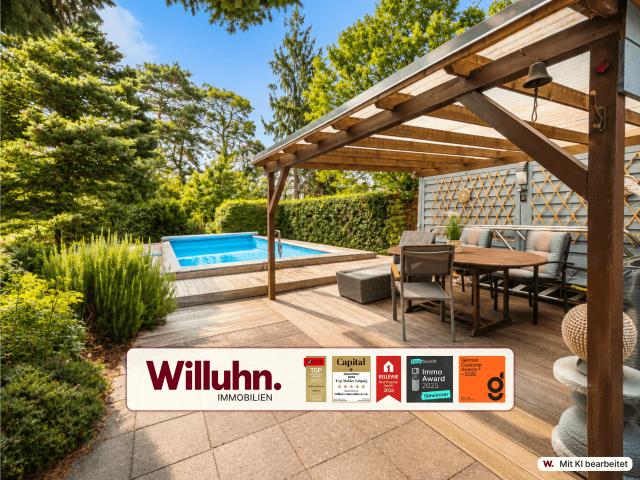 1 2 Familienhaus großes Grundstück Pool mit Terrasse Garage Berliner Ofen Infrarotkabine