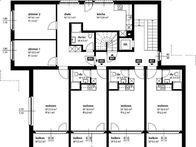 1.5 Zimmer, 22 m², 4. Stock