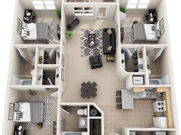 1x1 in a 3x3 at lux 13 apartments