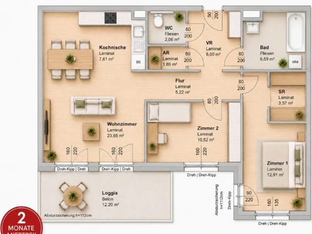 2 MONATE MIETFREI 3 Zimmer Wohnung mit NEUER KÜCHENEINRICHTUNG