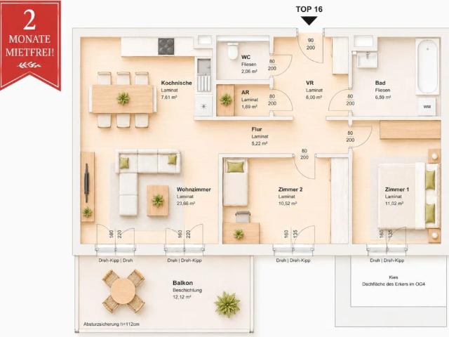 2 MONATE MIETFREI | 3 Zimmer Wohnung mit sonnigem Balkon