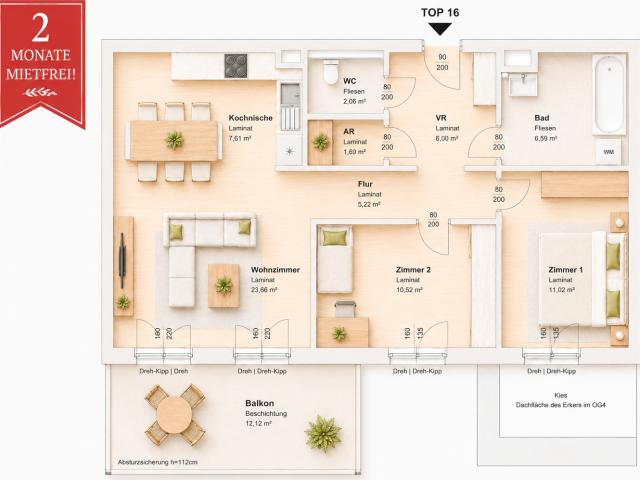 2 MONATE MIETFREI | 3 Zimmer Wohnung mit sonnigem Balkon
