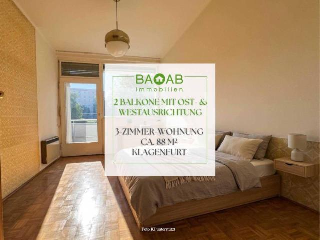 2 BALKONE MIT OST & WESTAUSRICHTUNG | 3 ZIMMER WOHNUNG | CA. 88 M² | KLAGENFURT
