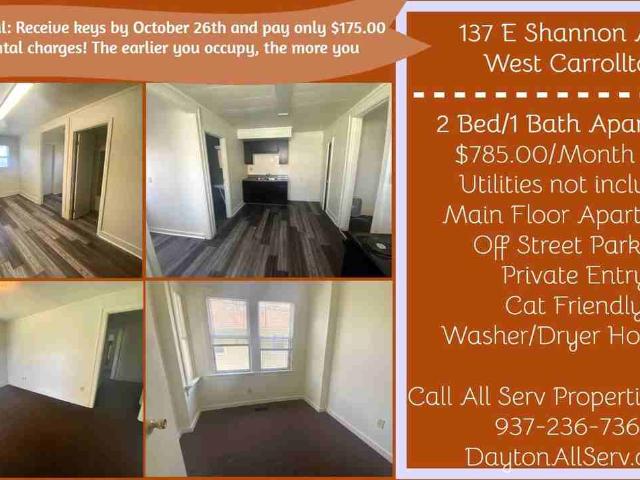 2 Bedroom Apartment for Rent at 137 E Shannon Ave #B, West Carrollton, OH 45449