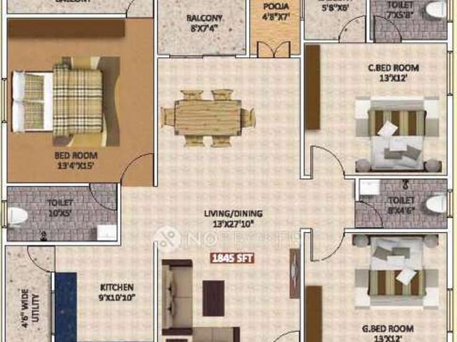 2 BHK Flat In Maa Srinivasam, Kodigehalli Main Road, Hoodi F