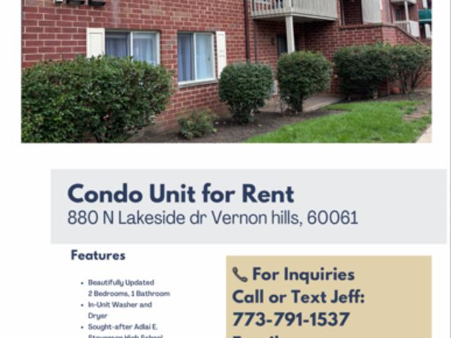 2 BR, 1 BA Apartment 880 North Lakeside Drive, Unit 3C, Vernon Hills, IL 60061