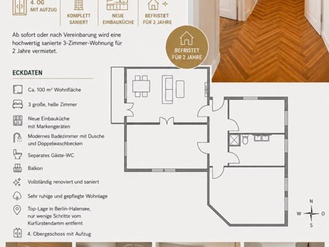 2 Jahre befristet TRAUMHAFTE 3 ZIMMER WOHNUNG IN BERLIN HALENSEE TOP LAGE AM KURFÜRSTENDAMM