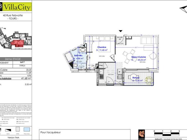 2 Pièces Febvotte avec balcon 41.68m2