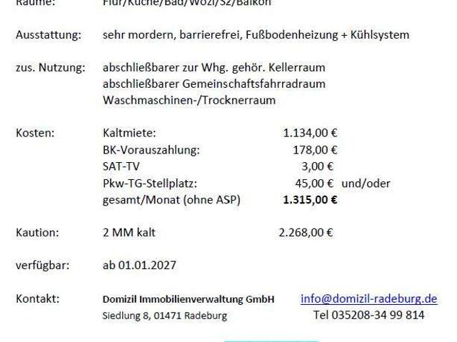 2 Raumwohnung 81 m² / Hochparterre mit Balkon Radeburg, Dresdner Umland