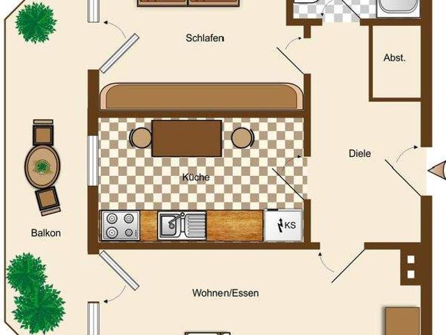 2 raum mit groãem balkon