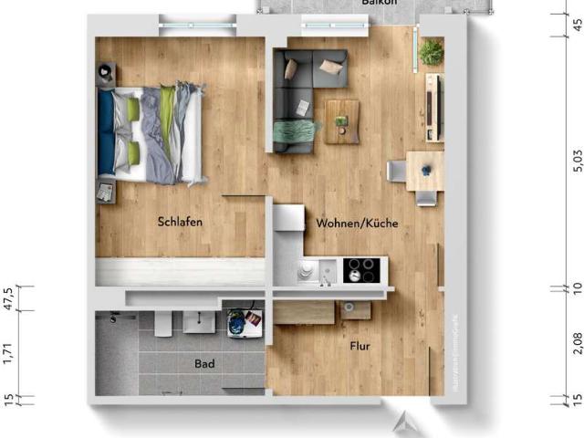2 Raum Seniorenwohnung mit/ohne Betreuung, inkl. Aufzug und Balkon ab 1. Quartal 2027 Typ 2C