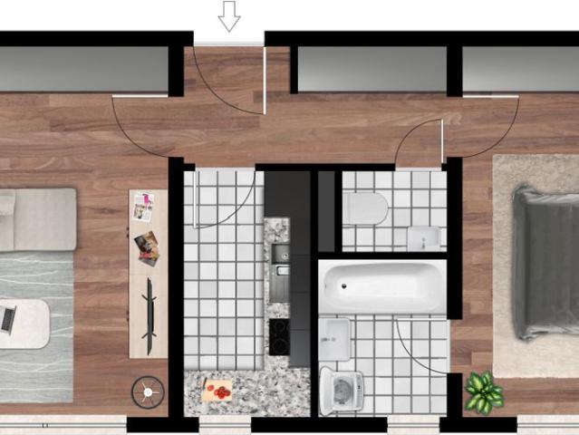 2 Raum Wohnung, 46,5 m², Lift, Bad mit Wanne & Fenster, separates WC