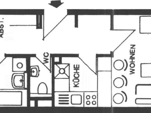 2 Raum Wohnung, 49,2 m², Lift, Bad mit Wanne, separates WC, Balkon