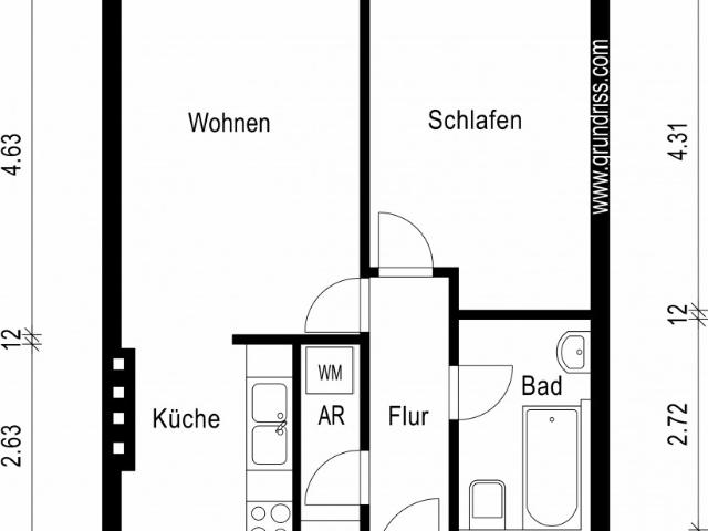 2 Raum Wohnung mit amerikanischer Küche